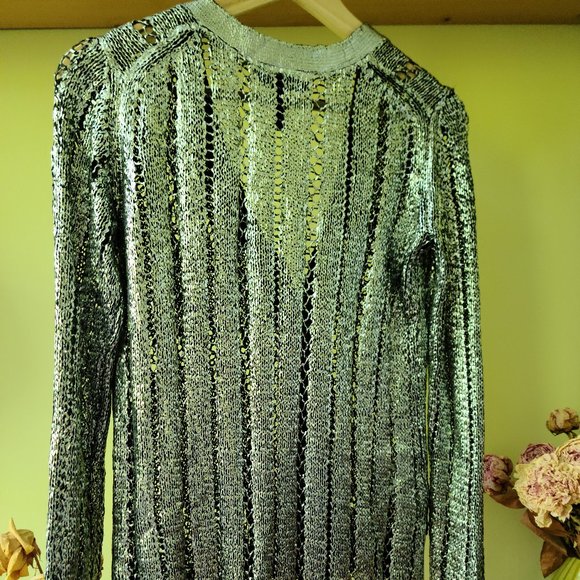 Metallic Silver Knitted Cardigan Sweater - Picture 4 of 8
